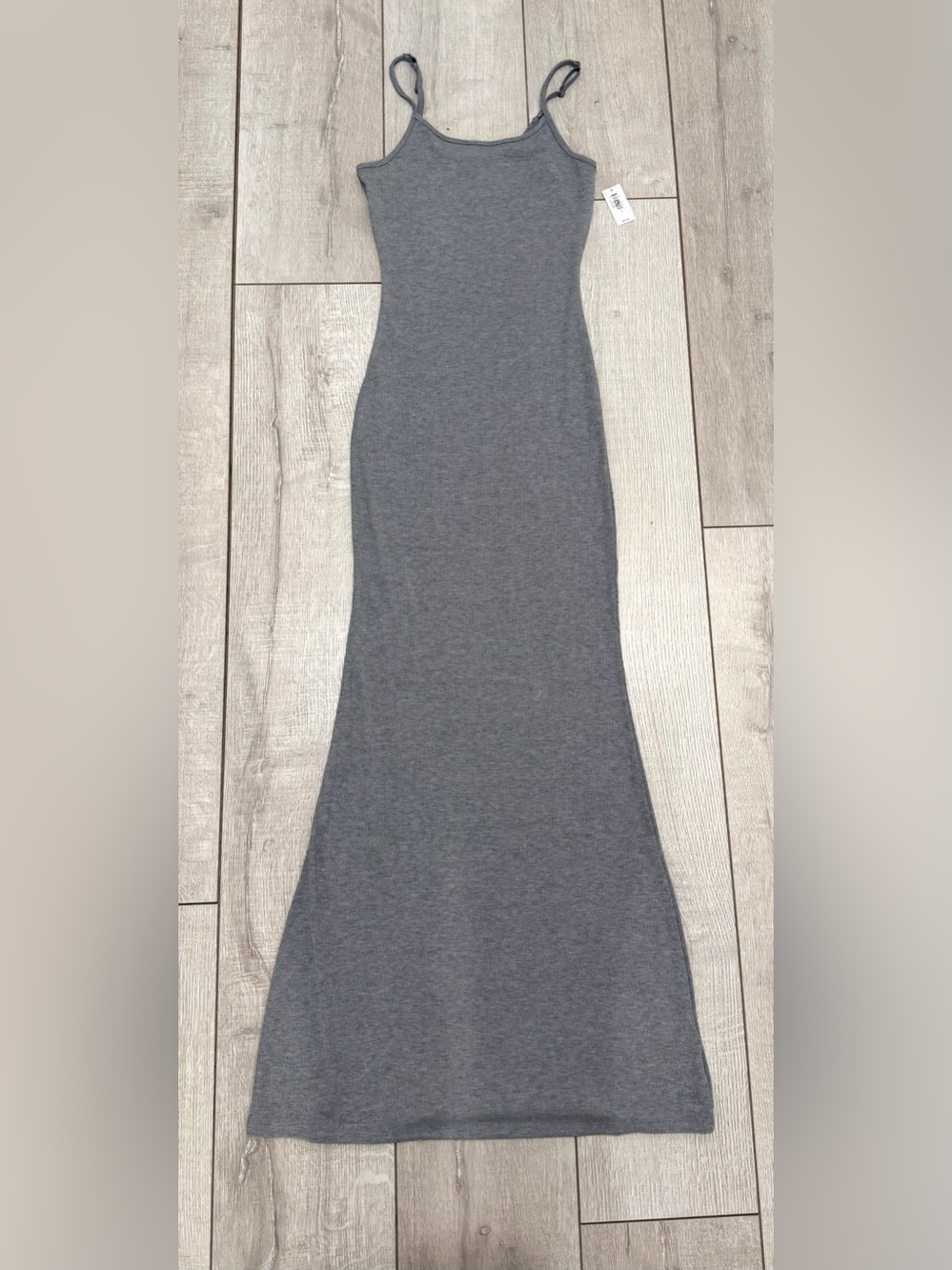 GapBody NWT Gray Ribbed Maxi Dress Size S Bodycon Spaghetti Strap $70